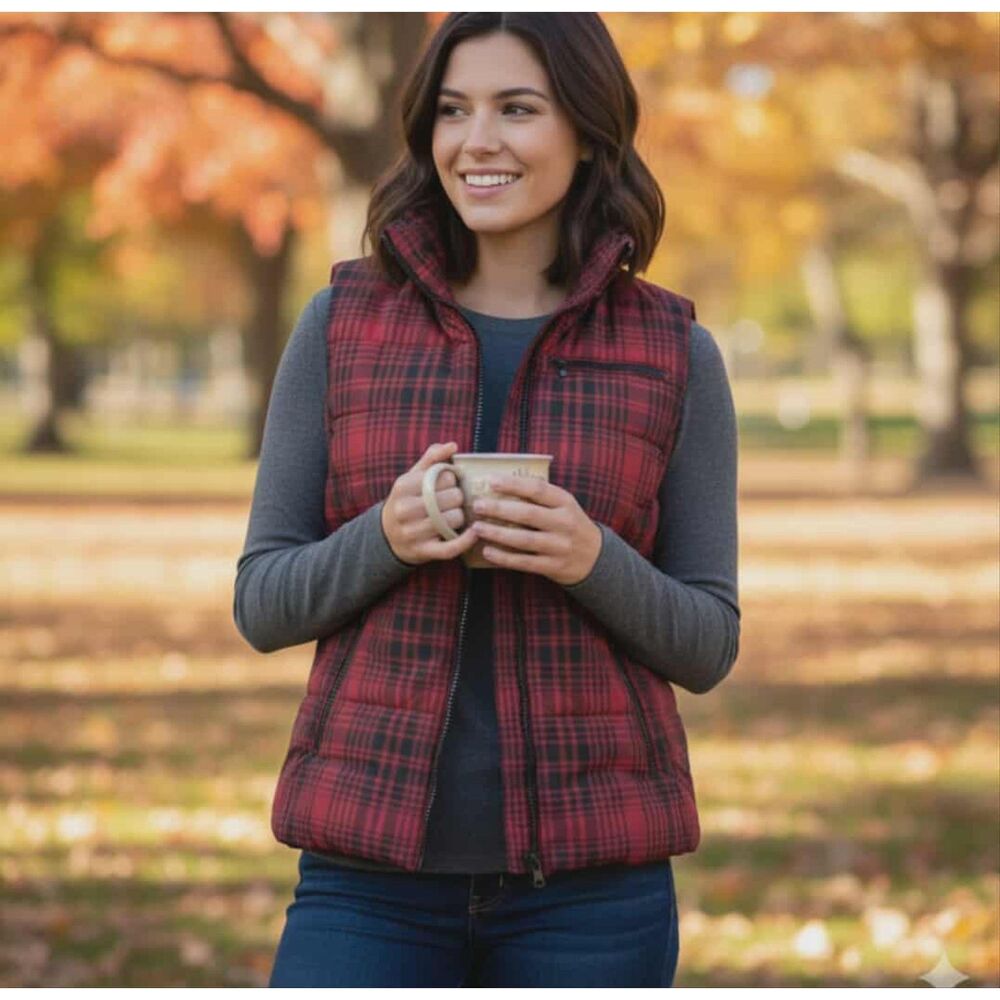 Lauren Ralph Lauren Size S Puffer Vest Buffalo Plaid Full Zipper Pockets *Read